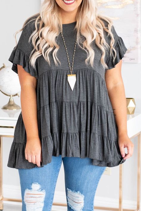 Plus Size Summer Tops, Plus Size Blouse, Ruffles Fashion, Pleated Mini Dress, Short Sleeve Tunic, Plus Size Summer, Plus Size Top, Plus Size Blouses, Summer Clothes