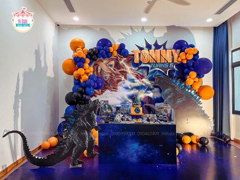 King Kong Vs Godzilla Birthday Party, Godzilla Decorations, Godzilla Party, Godzilla Birthday Party, Godzilla Birthday, King Kong Vs Godzilla, 5th Birthday Party, Bday Party Theme, Godzilla Vs