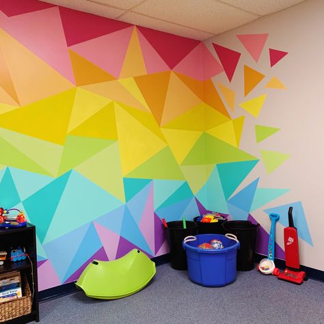 Hand painted rainbow triangle mural! Rainbow Wall Mural, Colorful Walls, Diy Wall Painting, Triangle Wall, School Murals, Room Wall Painting, Bedroom Wall Designs, Wall Painting Decor, Rainbow Room