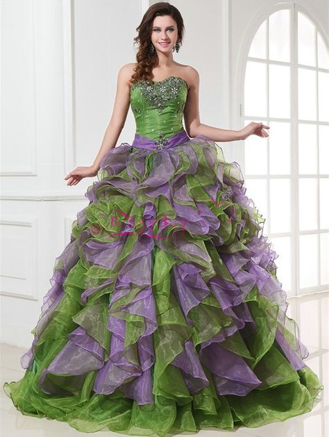 Green & Purple Masquerade Dress Short Quinceanera Dresses, Ball Sweet 16, Dress With Organza, Cheap Floor, Wedding Dress Cake, Purple Prom, Theme Dress, 2014 Dresses, Military Ball