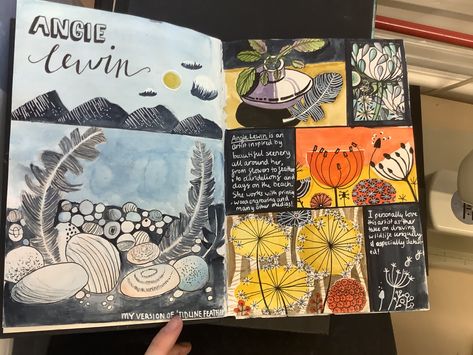 Gcse Art Artist Research Page Angie Lewin, Angie Lewin Gcse Sketchbook, Mindmap Ideas Creative Art, Botanical Textiles, Textiles Book, Artist Research Page, Painted Journal, Angie Lewin, Gcse Art Sketchbook