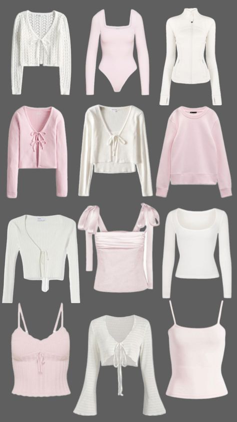 Coquette Outfit Collage, Coquette Capsule Wardrobe, Pink Style Aesthetic, Blusas Coquette, Cute Coquette Outfits, Coquette Wishlist, Love Pink Clothes, Basic Coquette, Coquette Pfp