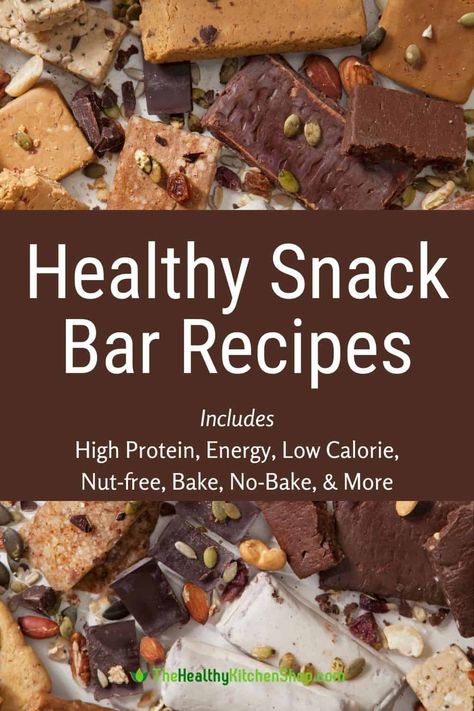 Compared to commercial brands, homemade snack bars cost less and are healthier (no processed ingredients and less sugar). These healthy snack bar recipes are fast and easy to make, and include something for every taste and need - protein bars, energy bars, low calorie bars, bake, no-bake, and more! Low Calorie Bars, Low Calorie Snack Bars, Healthy Snack Bar Recipes, Healthier Appetizers, Healthy Snack Bar, Homemade Snack Bars, Granola Calories, Snack Bar Recipes, Lemon Breakfast