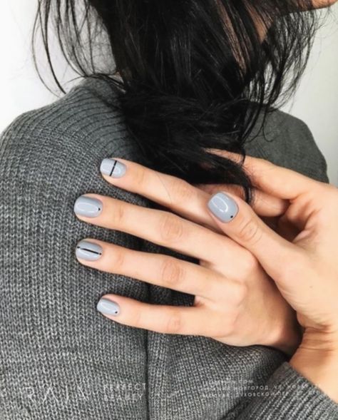 Blue Gray Nail Polish, Black Art Design, Gray Nail Polish, Gray Nail, Grey Nail Polish, Minimal Nails Art, Blue Gray Color, Minimalist Nail Art, Minimal Nails