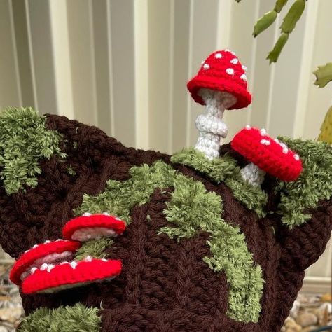 Woodsy Crochet, Blanket Puffy, Forest Crochet, Fantasy Crochet, Kitty Beanie, Hats Pattern, Goblin Core, Autumn Crafts, Aesthetic Decor