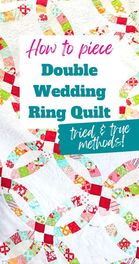 Unveiling the secret to creating a Double Wedding Ring Quilt! Don't let this beautiful curve design intimidate you, it is not that hard! This classic quilt is a must make for all quilter. Perfect your skills and bring warmth to your loved ones with this timeless heirloom. Read on for tips and trick to piecing a double wedding ring quilt. Free Double Wedding Ring Quilt Pattern, Wedding Band Quilt, Double Ring Quilt Pattern, Double Wedding Ring Quilt Template Free Pattern, Double Wedding Ring Quilt Template, Double Wedding Ring Quilt Tutorial, Wedding Ring Quilt Pattern Easy Free, Double Wedding Ring Quilt Pattern Free, Double Wedding Ring Quilting Designs