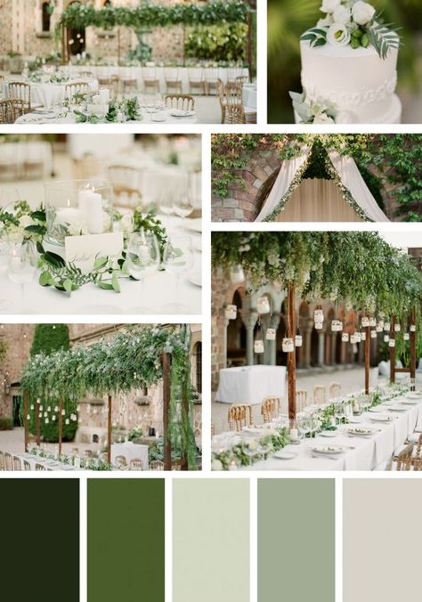 Greenery Color Palette Wedding, Muted Green Wedding Colour Palettes, Sage Green Eucalyptus Wedding, Olive Green Wedding Theme Color Schemes Wedding Ceremony Decor, Sage Green Wedding Pallet, Summer Wedding Colors Green, Green And White Wedding Color Palette, Shades Of Green Wedding Theme, Eculyptus Wedding Colors