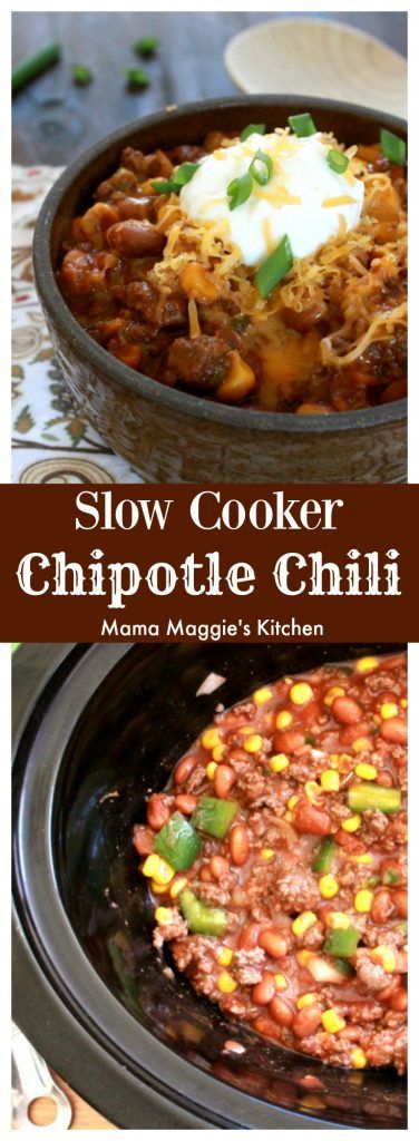 Slow Cooker Chipotle Chili is delicious with big, bold flavors that will warm you up on a cold day. By Mama Maggie’s Kitchen Chili With Pinto Beans, Chipotle Chili Recipe, Southwest Chili, Pinto Beans Recipe, Mexican Favorites, Chili Chili, Grape Jelly Meatballs, Chili Recipe Crockpot, Crockpot Dinners