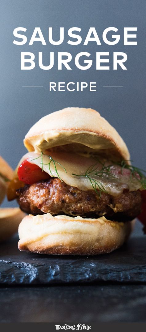 Make your own Italian sausage blend into patties for an unconventional burger-meets-sausage and peppers. Sausage Burger, Sausage Burgers, Sausage Ingredients, Italian Sausage Recipes, Sausage Patty, Summer Grilling Recipes, Burgers Sandwiches, Provolone Cheese, Summer Grilling