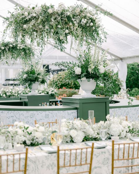 A green & white classic wedding cascading with southern charm. Catherine & Alex wed this past spring at their families propriety that gave a sense of colonial and coastal atmosphere🤍 Planning @passeraevents Beauty @angelsamples Photography @katherineandtyler Linens @nuagedesignsinc Cinema @katherineandtyler Custom builds @_theluxeandco Floral @kellylittleshopofflowers Shoes @jimmychoo Dress @eveofmilady Lighting @blinklighting Green And White Summer Wedding, Green And White Wedding Color Palette, Coastal Southern Wedding, White Greenery Wedding, Wedding Vision Board, Coastal Wedding, Wedding Color Palette, Wedding Vision, Beach Chic