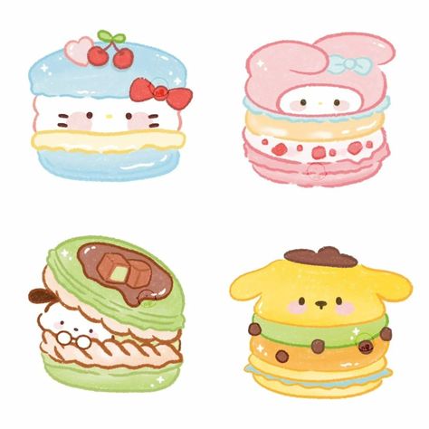 Cinnamoroll Food Drawing, Sanrio Macaron, Macarons Drawing, Soft Room, Paper Toy Printable, Kawaii Items, Chibi Food, Stationery Cute, 귀여운 음식 그림