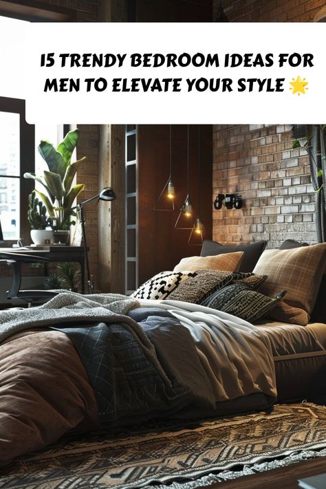 Transform your space with these 15 stylish and modern bedroom ideas for men. From sleek minimalist designs to bold masculine decor, get inspired to create the ultimate retreat. Perfect for bachelors and anyone looking to upgrade their bedroom aesthetics. 🛏️✨ #MensBedroomIdeas #InteriorDesign #HomeDecor Young Men Bedroom Ideas Guys Modern, Small Mens Bedroom, Small Masculine Bedroom, Young Men Bedroom Ideas Guys, Young Men Bedroom, Modern Bedroom Ideas For Men, Trendy Bedroom Ideas, Men’s Bedroom Ideas, Bedroom Ideas For Men