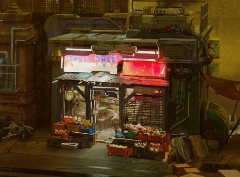 ArtStation - Futuristic Indian Store Front, Bill Zhang Cyberpunk Store, Store Concept Art, Scifi Industrial, Ian Hubert, Cyberpunk Alley, Cyberpunk Environment, Futuristic Punk, Futuristic Elements, Cyberpunk Rpg