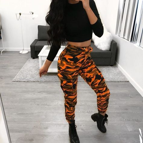 Camo and orange outfit