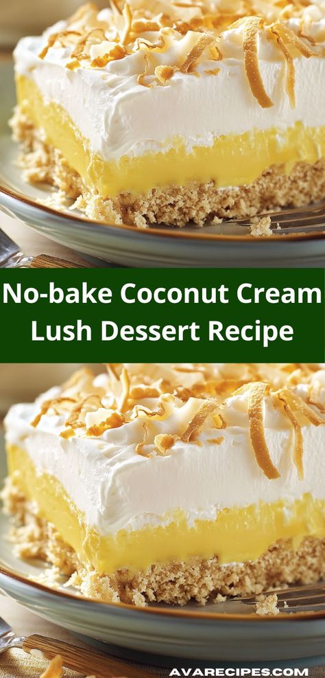 Need a simple yet delicious dessert? Discover the No-bake Coconut Cream Lush Dessert, a light and refreshing dish that’s perfect for any occasion, from family dinners to holiday celebrations, ensuring smiles all around. Coconut Cream Lush, Lush Dessert, Crunchy Cookies, Cookie Crust, Whipped Topping, Family Dinners, Vegetarian Cheese, Dessert Recipe, Coconut Cream