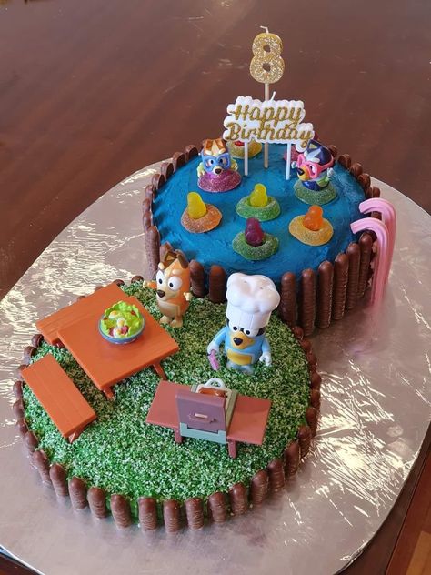 Bluey Cake Swimming Pool, Bluey Pool Cake, Bluey Beach Cake, Bluey Birthday Party Cake, Summer Party Cake, Swimming Pool Cake, Costco Cake, Mario Birthday Cake, Pool Party Cakes