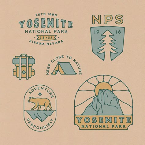 Adventure Graphic Design, Outdoors Logo Design, Outdoor Branding, National Park Patches, Camp Logo, Camp Brand, Badge Ideas, Outdoor Logos, Adventure Art