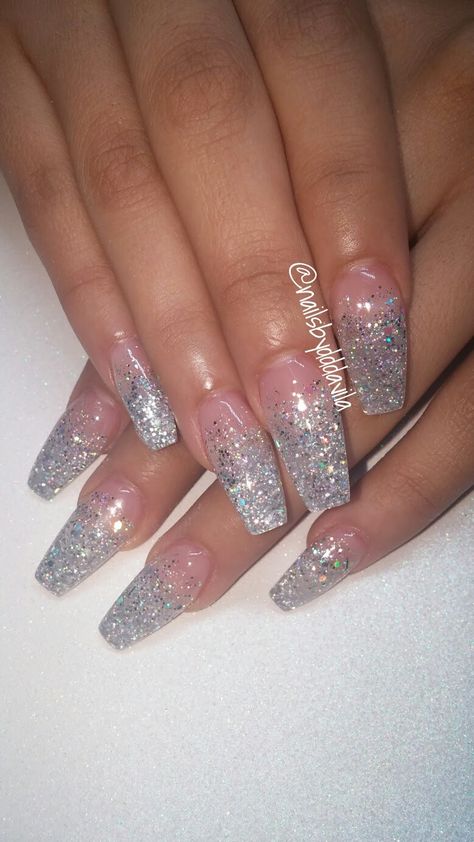 Silver Holo Nails, All Glitter Nails, Holo Glitter Nails, 23 Nails, Bumble Bee Nails, Quince Hair, Feather Nail Art, Glitter French Nails, Holographic Glitter Nails