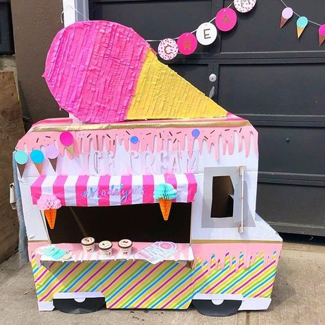 Do it Yourself with recycled materials, paper crafts, and more.   #cardboardart #recycleart #cardboardbox  #icecreamparty #summerparty #icecreamtruck #diy #partydecorations #kidsactivity #makersgonnamake #kidspartyideas #iscreamforicecream #desserttable #partysupplies #happybirthday #summervibes #summer #dessert #candy #delicioso #delicious #goodeats #targetdollarspot #targetstyle #targetmom #dollartreefinds #dollartreediy #catchmyparty #cricutmade #xyron #pinterest #pdxartist Diy Ice Cream Truck, Food Truck Party, Ice Cream Car, Truck Crafts, Truck Diy, Diy Ice Cream, Valentine Day Boxes, Truck Party, Trunk Or Treat