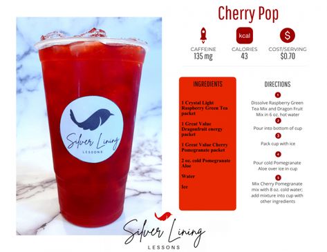 Cherry Pop – Silver Lining Lessons Instant Tea Powder, Boosted Tea, Pomegranate Drinks, Raspberry Drink, Mango Green Tea, Loaded Tea Recipes, Healthy Tasty Recipes, Energy Tea Recipes, Tea Recipes Diy