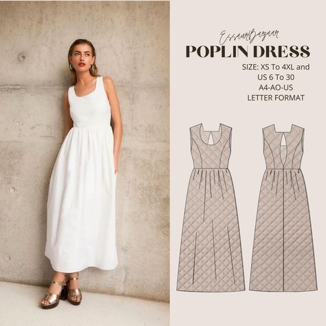 Easy Dress Diy Beginners Sewing, Sleeveless Dress Pattern Sewing, Easy Sew Linen Dress, Free Maxi Dress Pattern, Sun Dress Sewing Pattern, Basic Dress Pattern Linen, Maxi Dress Pdf Sewing Pattern, Linen Dress Sewing, Sleeveless Dress Pattern