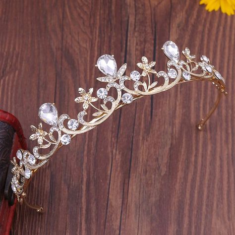 Lurrose Rhinestone Crown Tiara Decorative Crystal Crown Bridal Headband Tiara Wedding Hair Accessary (Gold White) : Amazon.co.uk: Beauty Crown And Tiara, Small Tiara, Tiara Wedding Hair, Tiara Headpieces, Wedding Hair Jewelry, Tiara Wedding, Rhinestone Crown, Headband Tiara, Crystal Tiaras