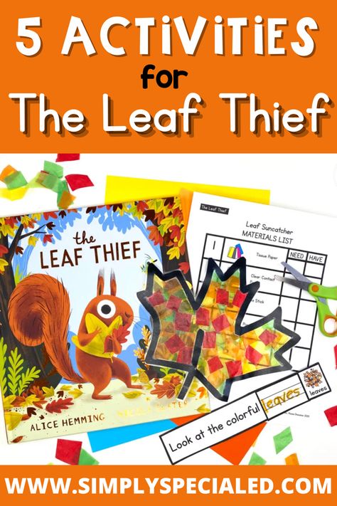 Have you heard of The Leaf Thief book? It’s the perfect book to add to your fall reading list in elementary school and your special education classroom. Inside this blog, I provide a variety of The Leaf Thief activities. It’s a great way to illustrate adapting to change activities for kids. The Leaf Theif book activities include a story map for kids, sequencing activities, vocabulary activities, reading comprehension for kids, and a fall craft. Add this book to your autumn reading book list! Fall Story And Craft, Fall Themed Reading Activities, First Week Of Fall Activities, Fall Book With Activity, Fall Read Aloud And Craft, Leaf Thief Book Activities, Fall Books With Activities, Fall Educational Activities For Kids, Fall Sequencing Activities