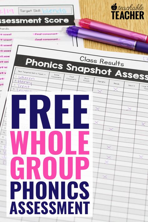 Do you ever wonder how to know what phonics skill to teach next? This FREE Phonics Assessment for K-2 will show you exactly what each student needs in regards to phonics. The best part is this phonics assessment can be given whole group and takes 15 minutes or less! Reading Manipulatives, Phonics Assessments, Reading Interventionist, Tutoring Ideas, Classroom Assessment, Multisyllabic Words, Phonics Free, First Grade Phonics, Phonics Instruction