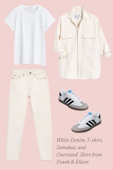 5 Ways to Wear White Jeans Like a French Woman | Most Lovely Things Linda Wright, Black Linen Shirt, Camel Blazer, Brown Corduroy Jacket, French Women Style, White Jeans Outfit, Big Shirt, Striped Long Sleeve Tee, French Women