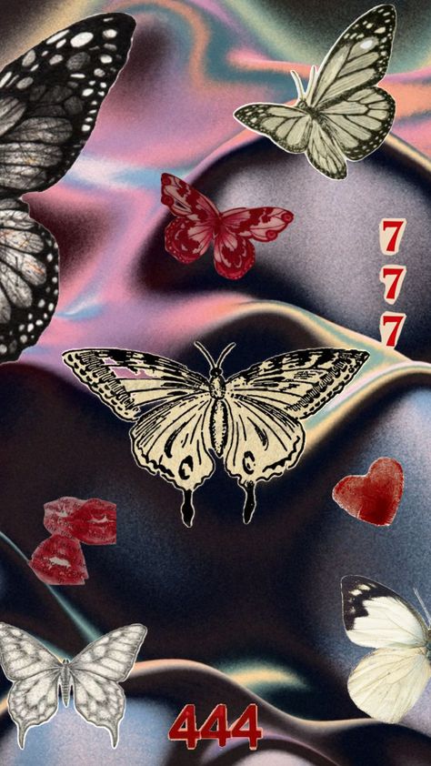 #butterfly #wallpaper #angelnumber #777 #444 #lucky #free #fly #mariposa #b&w Butterfly Y2k Wallpaper, 777 Butterfly, 444 Painting, Butterfly Y2k, Vogue Wallpaper, Future Bedroom, Y2k Butterfly, Y2k Wallpaper, Art Painting Gallery