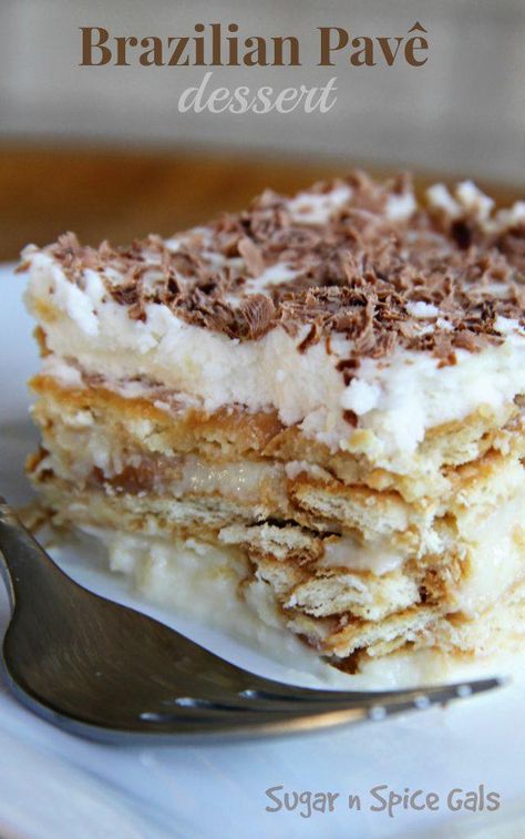 Brazilian Pave Recipe, Brazilian Desserts, Savory Dessert, Brazilian Dishes, Brazilian Food, Latin Food, Portuguese Recipes, Piece Of Cake, Cannoli