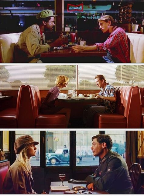 Reservoir Dogs / Pulp Fiction / Inglourious Bastards Pulp Fiction Diner Scene, Diner Movie Scene, Pulp Fiction Diner, Cinema Speculation, Tarantino Pulp Fiction, Quentin Tarantino Movies, Tarantino Films, Inglourious Basterds, Dog Movies