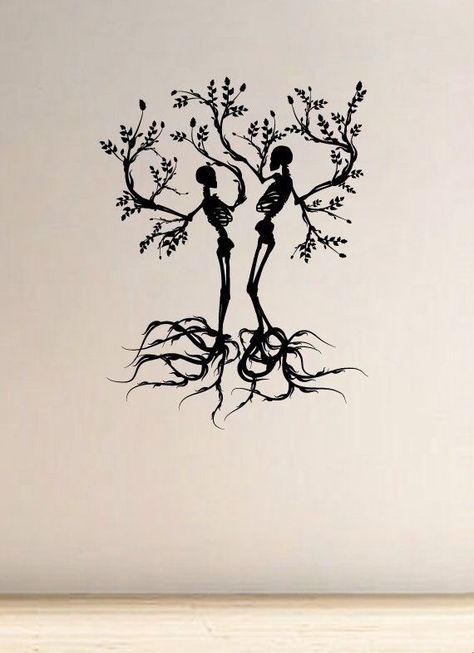 Tree Branch Tattoo, Best Couple Tattoos, Kunst Tattoos, Skeleton Sticker, Couple Tattoo, Diy Tattoo, Tree Tattoo, Matching Tattoos, Vinyl Wall Art