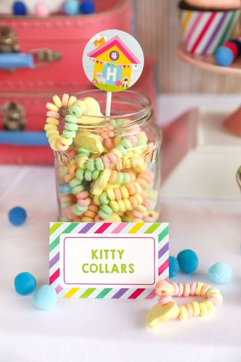 Kitty Adoption Party | Food Label Printables | Cat Party Food Ideas | Pin to your party planning board! | Cat Birthday Party | Cat Party Food, Kitten Birthday Party, Cat Themed Parties, Cat Themed Birthday Party, Kitten Party, Party Food Labels, Hello Kitty Birthday Party, Kitten Birthday, Adoption Party