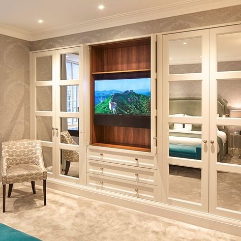 The Heritage Wardrobe Company on Instagram: "Unwind and relax in the most luxurious way ✨ Designed to perfection, these beautiful bespoke fitted wardrobes not only elevate your space but also seamlessly accommodate your TV, blending beauty and functionality all in one. Would you want this in your bedroom? #wardrobe #wardrobegoals #wardrobedesign #wardrobeessentials #dressingrooms #bedroominspo #bedroomgoals #bedroomdesign #bedroomstyling #Bedroomfurniture #bedroominspiration" Fitted Wardrobes Bedroom, Wardrobe Tv, Bedroom Built Ins, Bedroom Built In Wardrobe, Bespoke Wardrobe, Fitted Bedrooms, Bedroom Closet Design, Fitted Wardrobes, Wardrobe Design Bedroom