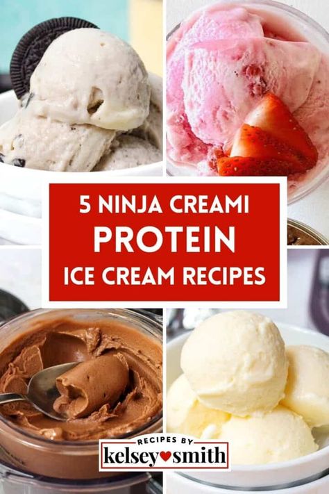 5 Ninja Creami Protein Ice Cream Recipes Protein Ice Cream Ninja Creami Deluxe, Ninja Creami Fairlife Protein Ice Cream Recipe, Ninja Creami Cottage Cheese Ice Cream Recipes, Ninja Protein Ice Cream Recipes, Low Fat Ice Cream Recipe, Creami Protein Ice Cream, Ice Cream Maker Recipes Healthy, Low Fat Ice Cream, Craving Ice Cream