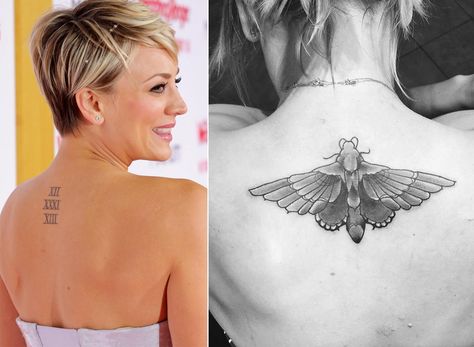 Out with the old, in with the new! "Big Bang Theory" star Kaley Cuoco showed off her new and improved ink that covered up a very bad memory. Cuoco had her wedding date to ex-husband Ryan Sweeting tattooed on her upper back before they ended up splitting in September after 21 months of marriage. "The deep, meaningful, larger than life meaning behind this beautiful piece of ink, is..... It covered the last one," she captioned the Instagram photo from Nov. 24, 2015. Ouch! Clean Beauty Blender, Bad Memory, Tattoo Removal Cost, Life Meaning, Latest Tattoos, Laser Tattoo Removal, Larger Than Life, Bad Memories, Beauty Kit