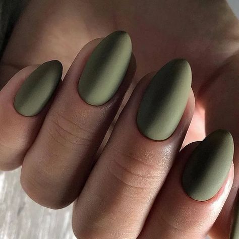 Would make a nice fall OR Christmas design! Oval Fall Nails, Short Oval Nails Fall, Matte Green Nails, Matted Nails, Fall Nails 2023, Short Oval Nails, Olive Nails, Matte Acrylic Nails, Green Acrylic Nails