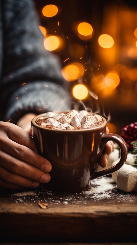 Cozy Winter Beverage: Warm hands holding a mug of #hotchocolate topped with #marshmallows, perfect for chilly evenings. #cuddleweather #comfortdrink #cozyvibes #winterwarmers #hotbeverage #aiart #aiphoto #stockcake ⬇️ Download and 📝 Prompt 👉 https://stockcake.com/i/cozy-winter-beverage_93162_2183 Christmas Cafe Food, Winter Drinks Aesthetic, Winter Coffee Photography, Winter Coffee Aesthetic, Winter Food Photography, Hot Chocolate Photography, Winter Marshmallows, Hygge Ideas, Mug Of Hot Chocolate