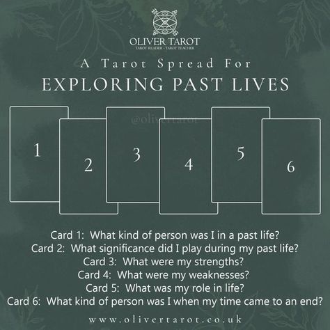 Oliver Tarot | OliverTarot.co.uk on Instagram: "A Tarot Spread for Exploring Past Lives (beginners spread) (for fun) Many of us believe that we have past lives. It’s a fascinating subject. I developed this spread to explore possible past lives. Even if you don’t believe in past lives using this spread can be a great way to develop your tarot reading skills if you are a beginner. I explain this more in my blog post (see spreads link in highlights) How to use this spread. First, clear your Life Tarot Spread, Thoth Tarot, Spreads Tarot, Tarot Reading Spreads, Finding Meaning In Life, Learning Tarot, Learning Tarot Cards, Free Tarot Reading, Tarot Card Spreads