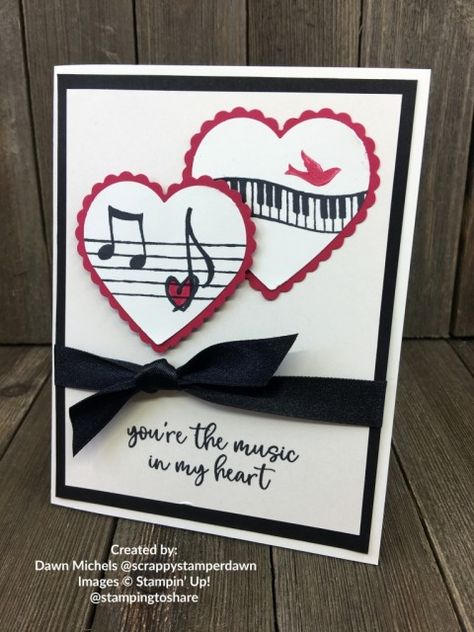 Music From the Heart with the Heart Punch Pack. Stampin Up Music From The Heart Cards, Stampin Up Music From The Heart, Musical Cards, Valentine Love Cards, Hand Stamped Cards, Birthday Cards Diy, Heart Cards, Stamping Up Cards, Love Cards