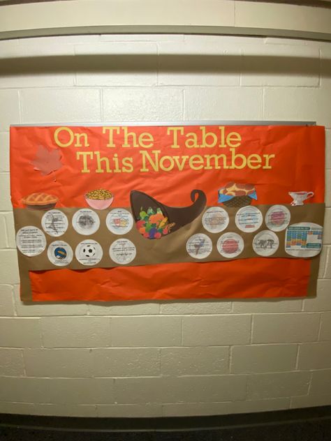 RA bulletin board On the Table this November Thanksgiving Table Bulletin Board, Menu Bulletin Board Ideas, November Interactive Bulletin Boards, Thanksgiving Mental Health Bulletin Board, Ra Bulletin Boards Thanksgiving, Thanksgiving Ra Board Ideas, Ra Thanksgiving Bulletin Boards, Thanksgiving Bulletin Board Ideas Ra, November Bulletin Boards Ra