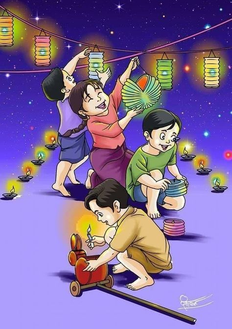 My Favourite Festival Drawing, Thadingyut Drawing, Thadingyut Festival Drawing, Thadingyut Festival Photo, Myanmar Festival, Thadingyut Festival, Diwali Festival Drawing, Deepavali Wishes, Cartoon Drawing For Kids