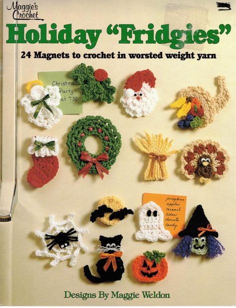 Check out this item in my Etsy shop https://www.etsy.com/ca/listing/732910179/holiday-fridgies-24-magnets-knitting Crochet Pour Halloween, Holiday Crochet Patterns, Floral Slippers, Gingerbread Girl, Holiday Crochet, Crochet Christmas Ornaments, Set Patterns, Halloween Crochet, Crochet Doily