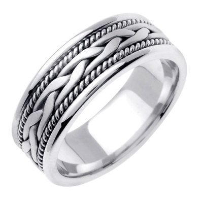 Mens 10K White Gold Handmade Wedding Band Ring  by TallieJewelry, $569.00 Braided Wedding Rings, Braid Wedding, Braided Wedding Band, Handmade Wedding Band, Wedding Ring For Him, Comfort Fit Wedding Band, Unique Bands, Braided Ring, White Gold Wedding Bands