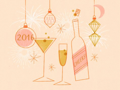 New Years Illustration Art, New Years Eve Graphic Design, New Years Graphic Design, Happy New Year Illustration Design, New Years Drawings, New Years Eve Illustration, New Year Illustration Design, Happy New Year Drawing Ideas, New Years Drawing