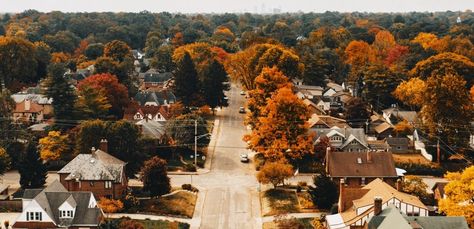 Optimistic Aesthetic, 50's Aesthetic, Suburban Town, 50s Aesthetic, Fall City, Halloween Illustration, Autumn Scenery, Beautiful Autumn, Best Seasons