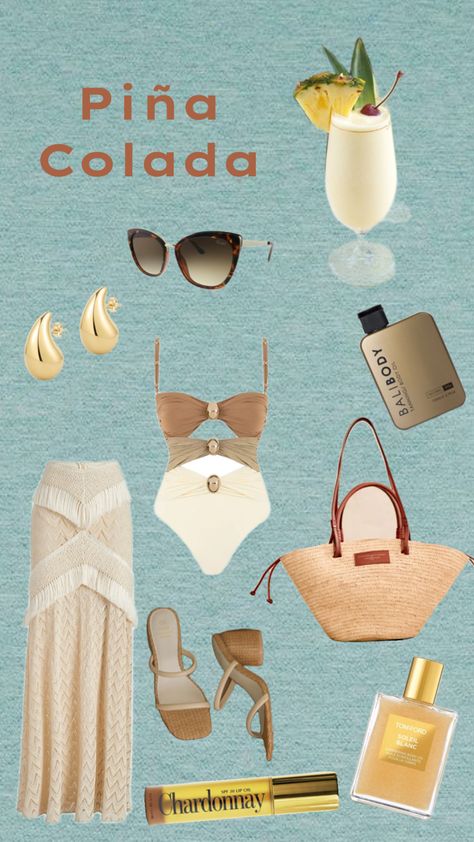 Piña Colada inspired outfit #lipoil #tomford #summervacation #poolsidelooks Cocktail Theme, Halloween Drinks, Natural Tan, Pina Colada, Chardonnay, Lip Oil, Lookbook Outfits, Birthday Theme, Playing Dress Up