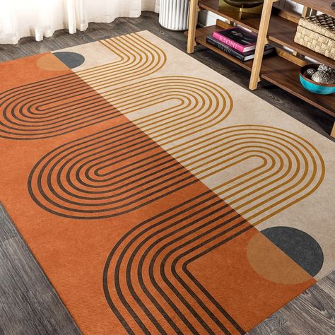 Orange Mid-century Boho Area Rug, Stylish Abstract Rug, Unique Geometric Area Rug, Modern Design Carpet, Statement Piece for Home Decor - Etsy Mid Century Modern Rugs, Mid Century Rug, Mid Century Boho, Luxury Modern Homes, Retro Rugs, Mid Century Modern Living Room, Boho Area Rug, Rug Modern, Geometric Area Rug