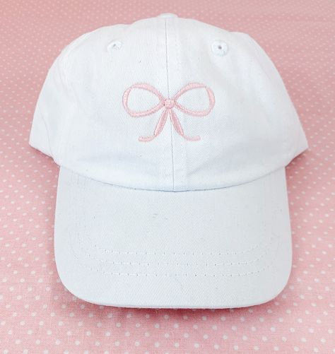 Excited to share this item from my #etsy shop: White Ball Hat with Pink Embroidered Bow Monogram Jacket, Bow Embroidery, Embroidered Bow, Hat With Bow, Childrens Hats, Preppy Girl, Sew Easy, Pink Hat, White Hat